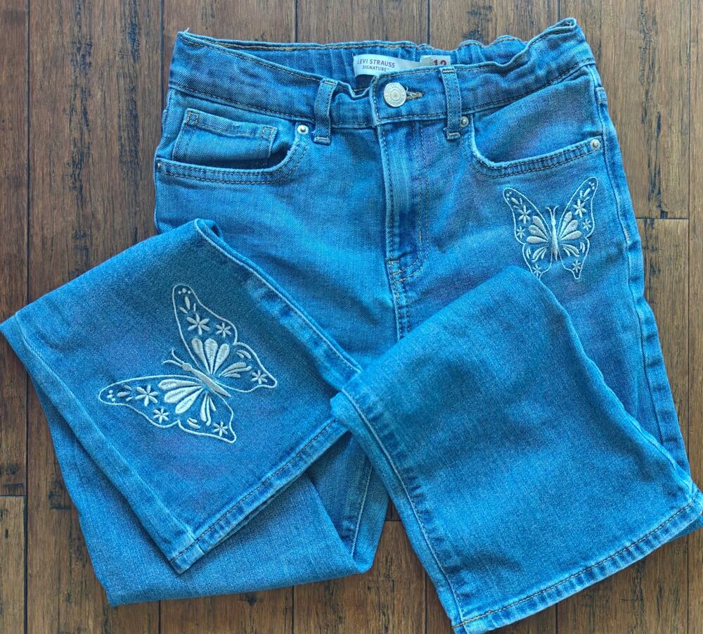 Levi Strauss Signature Girls Butterfly Embroidered Flare Jeans 12